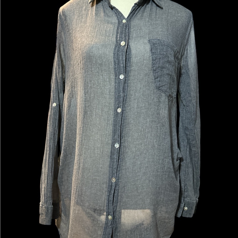 Elegant Blue Gray Button-Down Shirt for Women